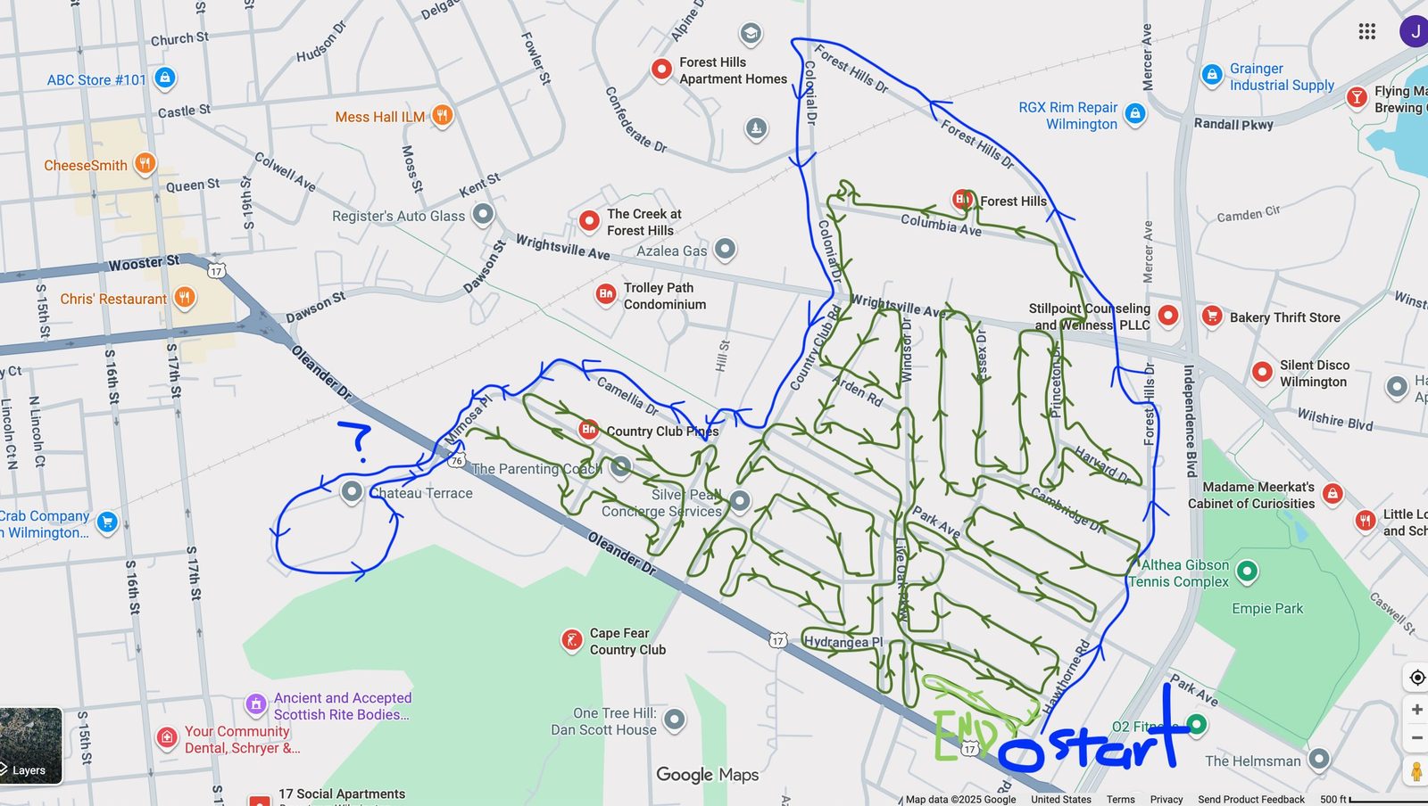 Prayer Walking route through Wilmington